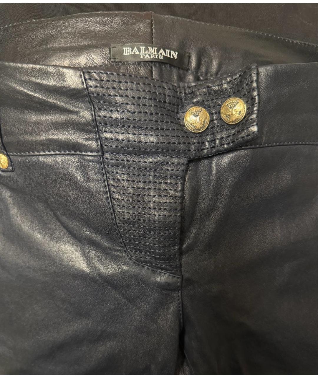 BALMAIN Темно-синие кожаные брюки узкие, фото 3