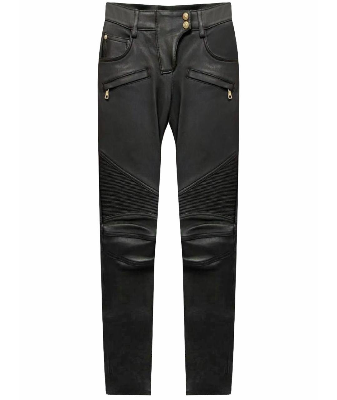 BALMAIN Темно-синие кожаные брюки узкие, фото 1