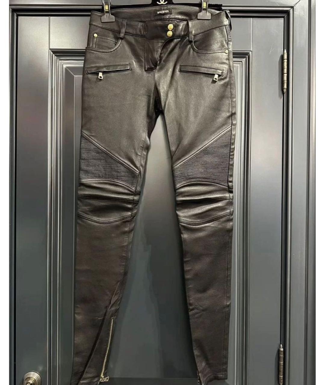 BALMAIN Темно-синие кожаные брюки узкие, фото 5