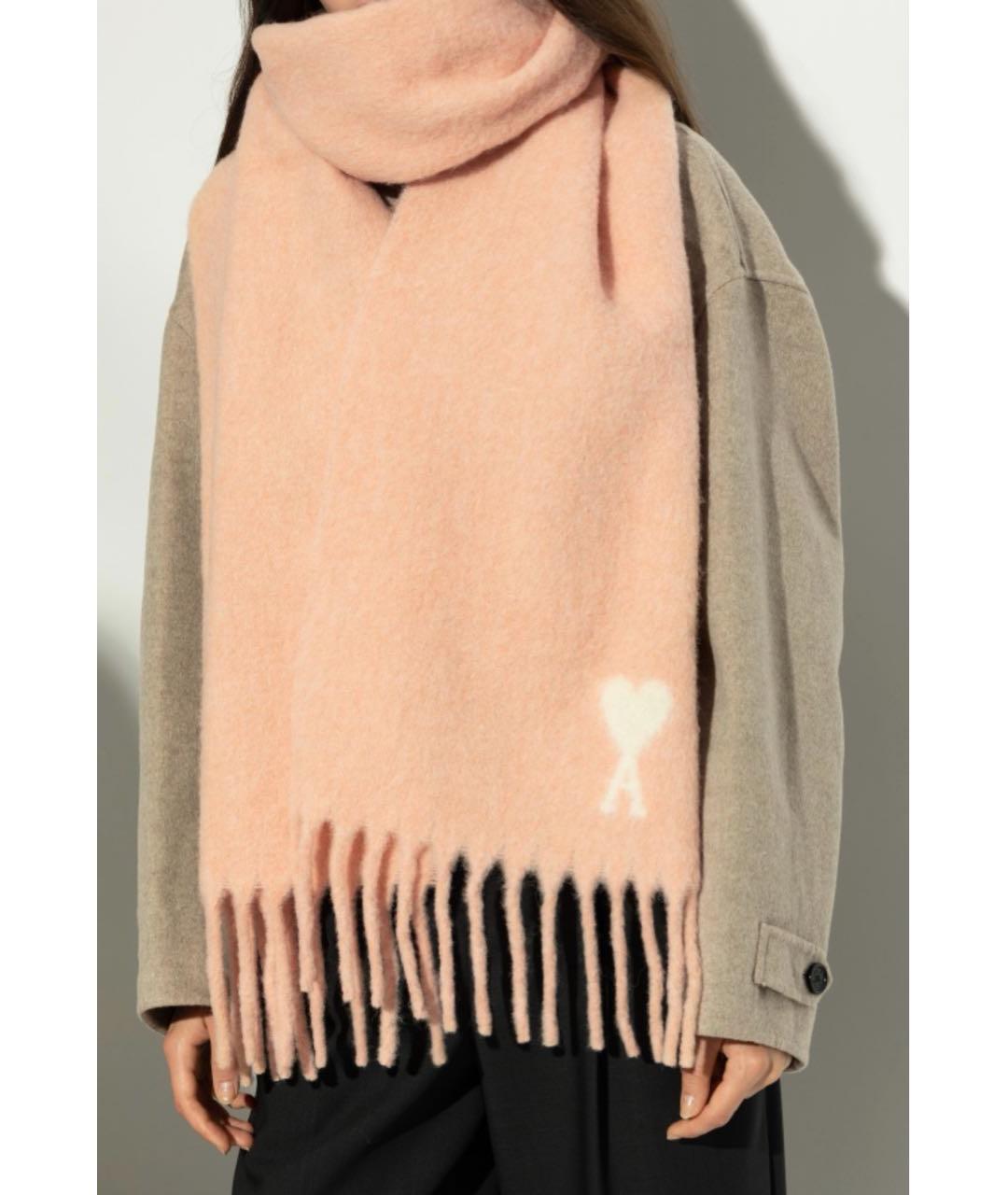 Ami Paris Розовый шерстяной шарф, фото 2