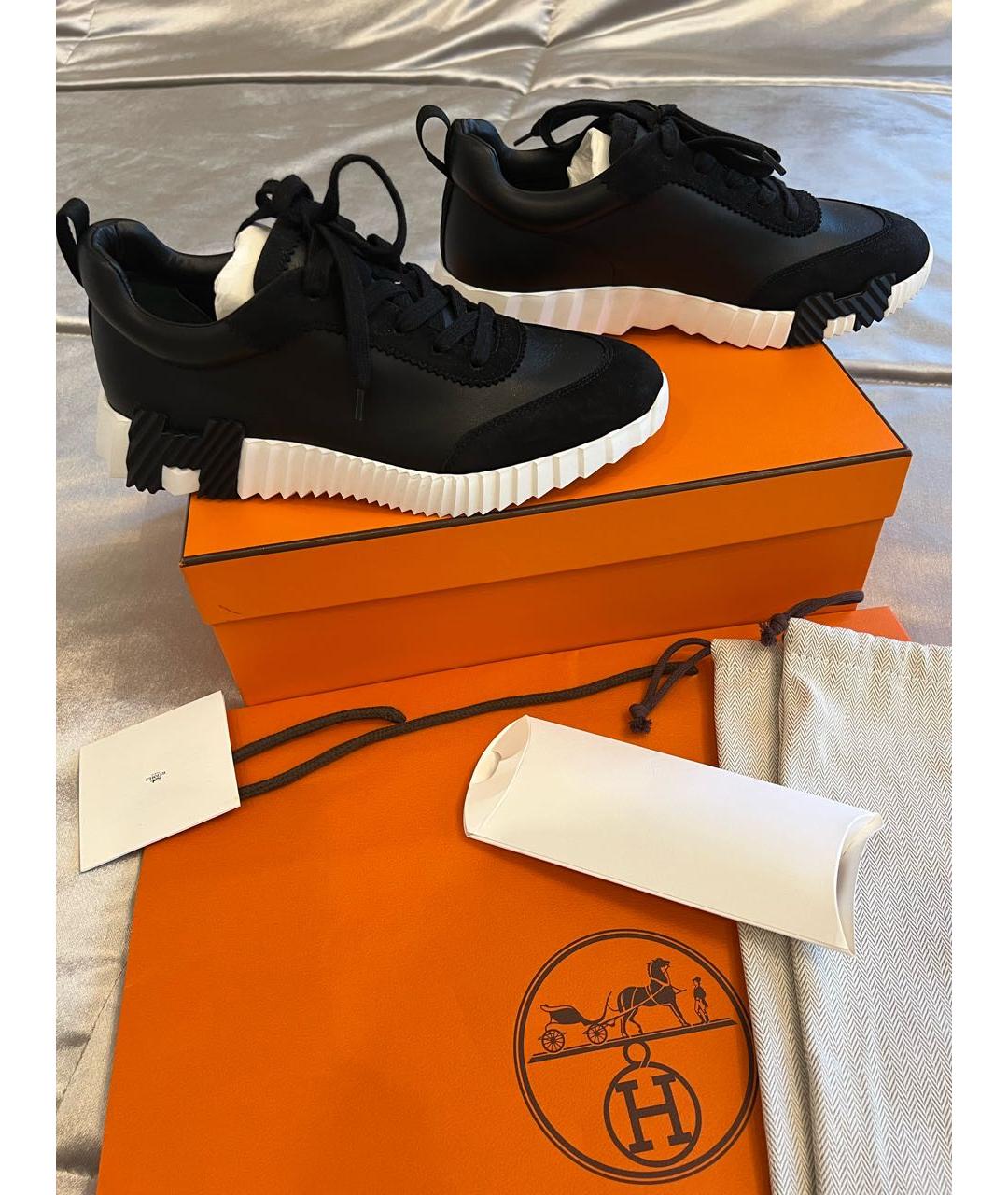 HERMES Черные кожаные кроссовки, фото 5