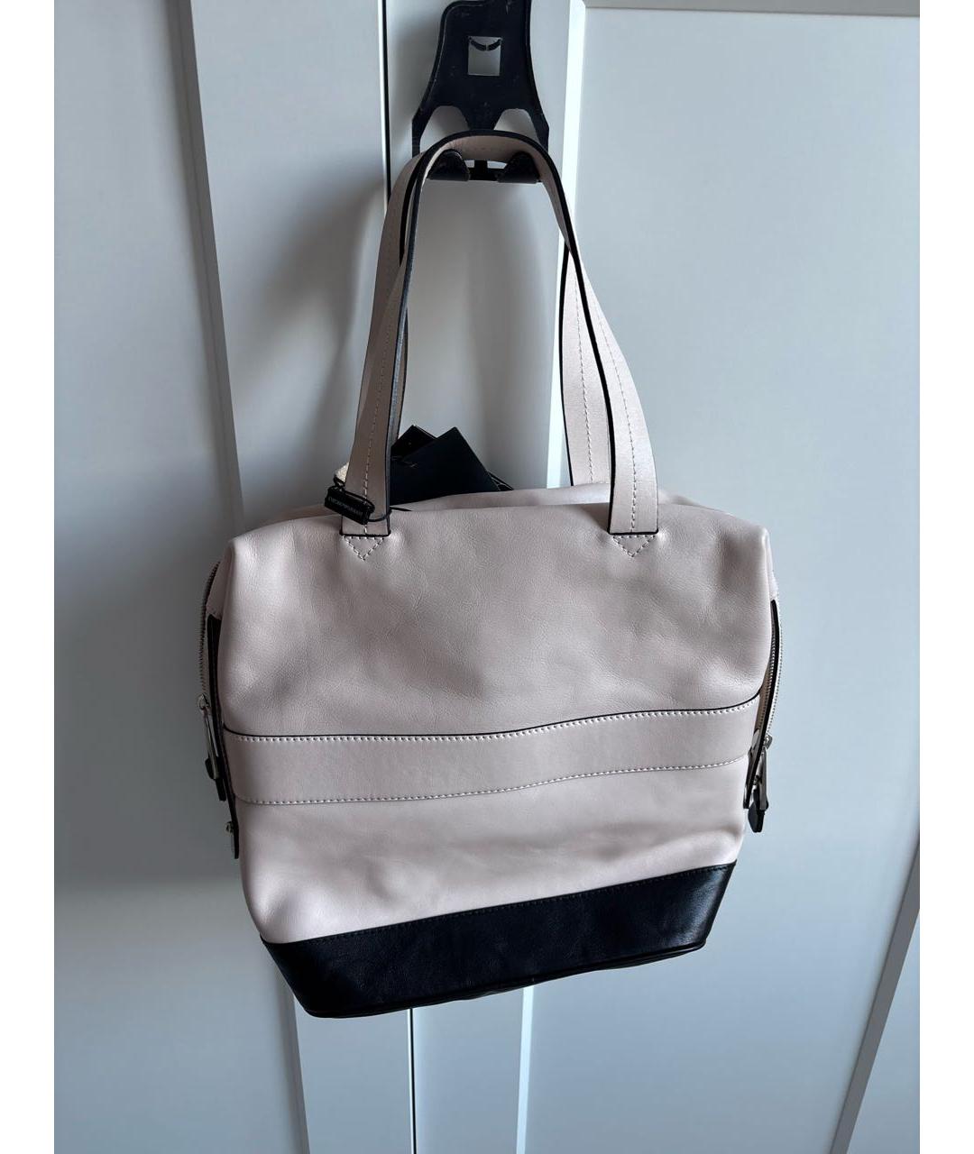 EMPORIO ARMANI Бежевая кожаная сумка с короткими ручками, фото 3