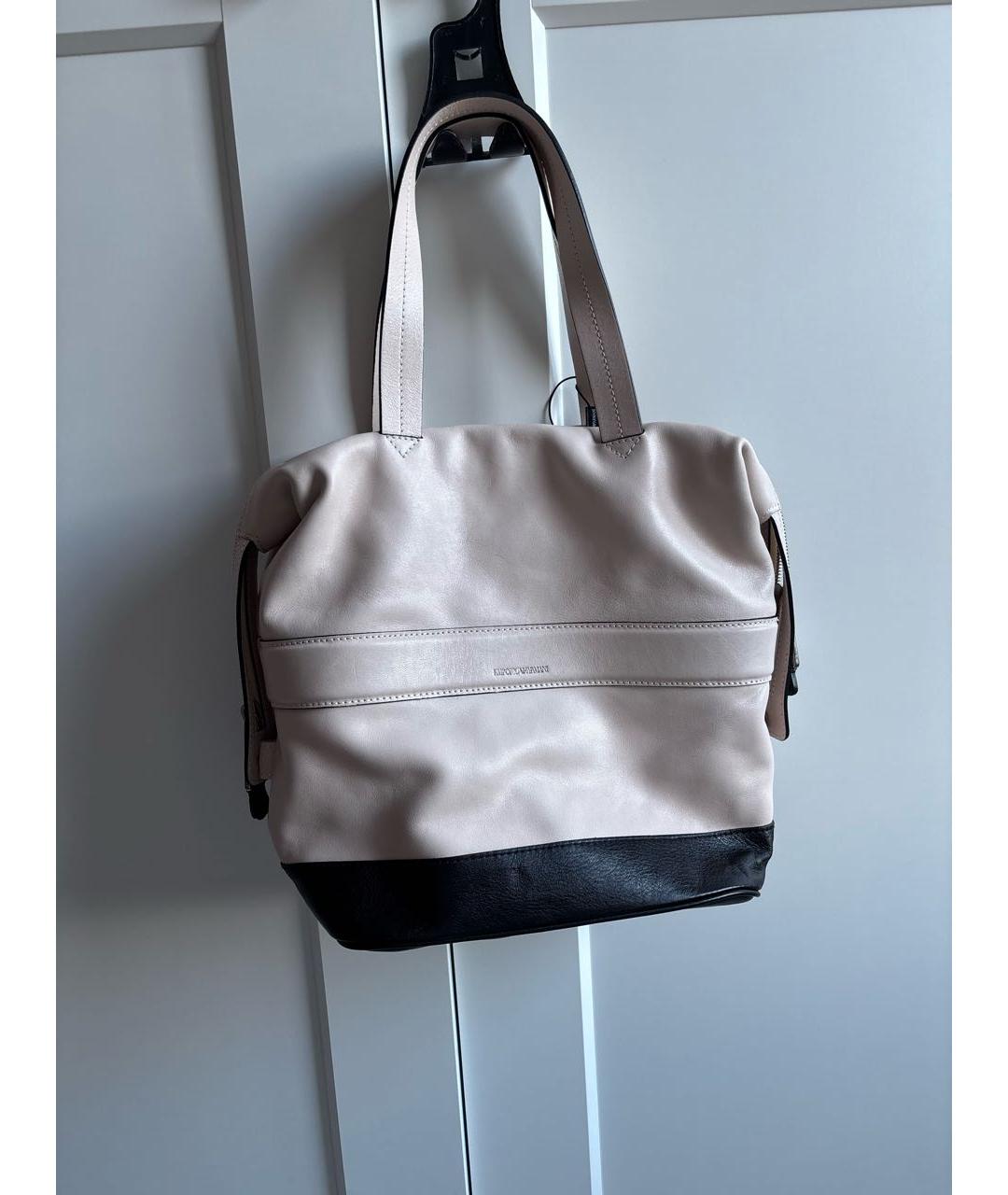 EMPORIO ARMANI Бежевая кожаная сумка с короткими ручками, фото 5