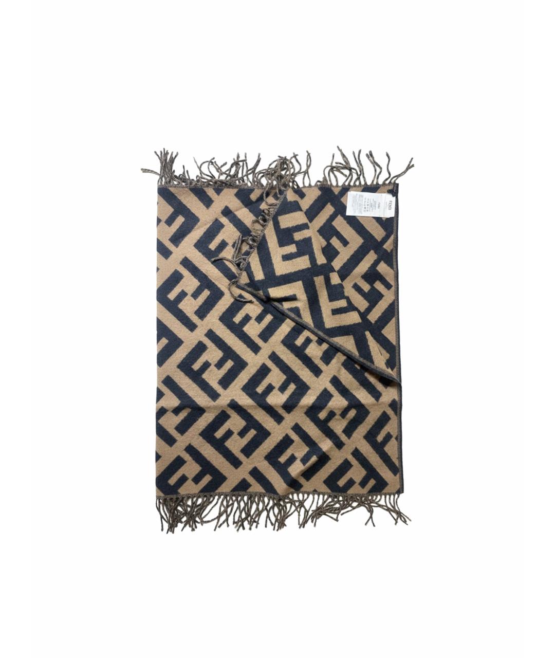 FENDI Коричневый кашемировый шарф, фото 1