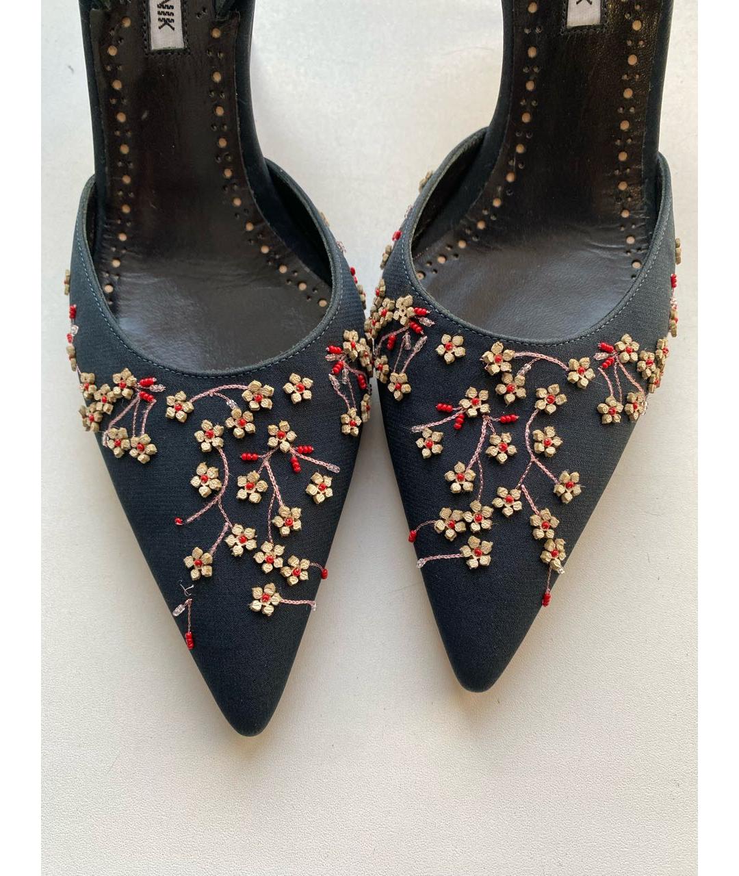 MANOLO BLAHNIK Темно-синие текстильные туфли, фото 3