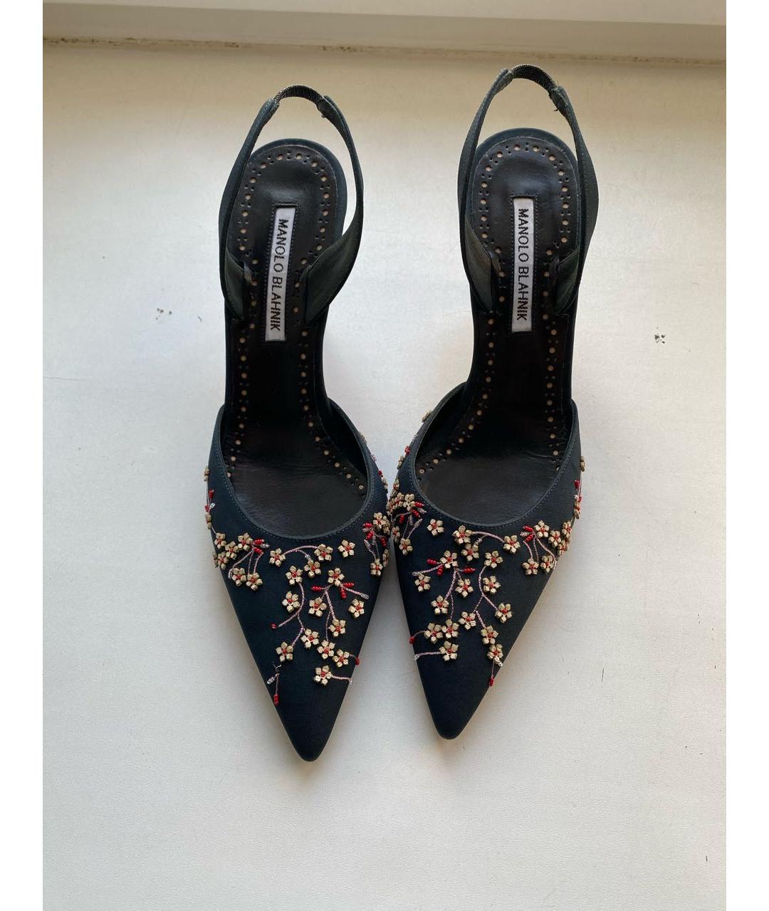 MANOLO BLAHNIK Темно-синие текстильные туфли, фото 2