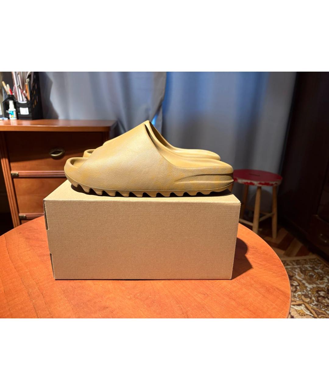 ADIDAS YEEZY Коричневые резиновые шлепанцы, фото 5