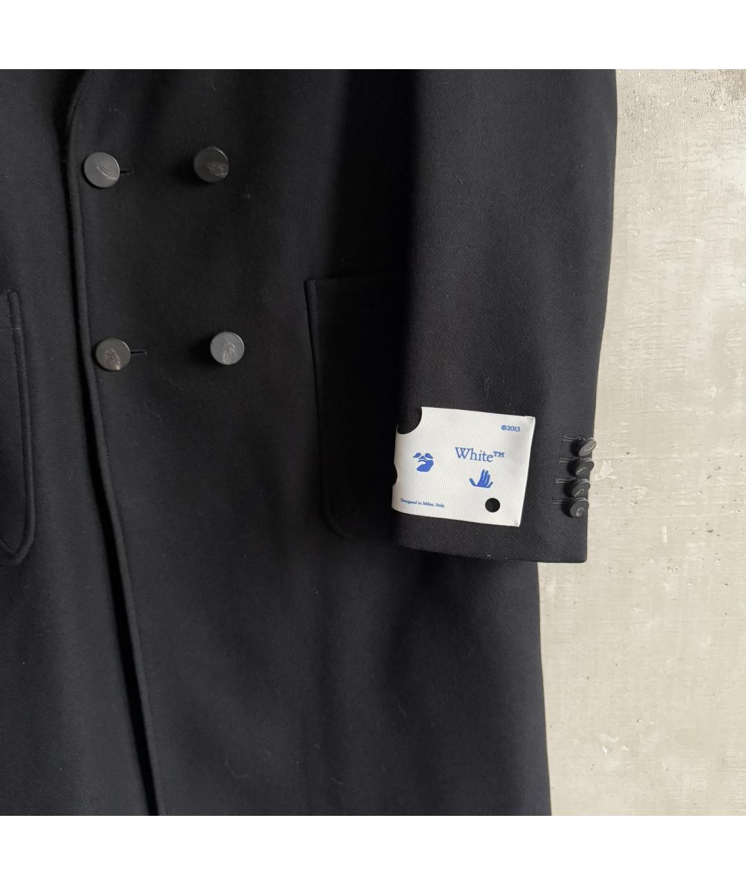 OFF-WHITE Черное шерстяное пальто, фото 6