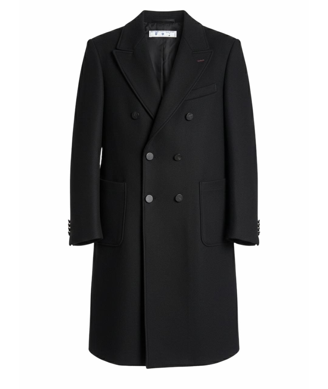 OFF-WHITE Черное шерстяное пальто, фото 1