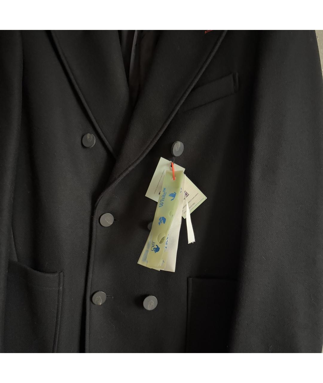 OFF-WHITE Черное шерстяное пальто, фото 7