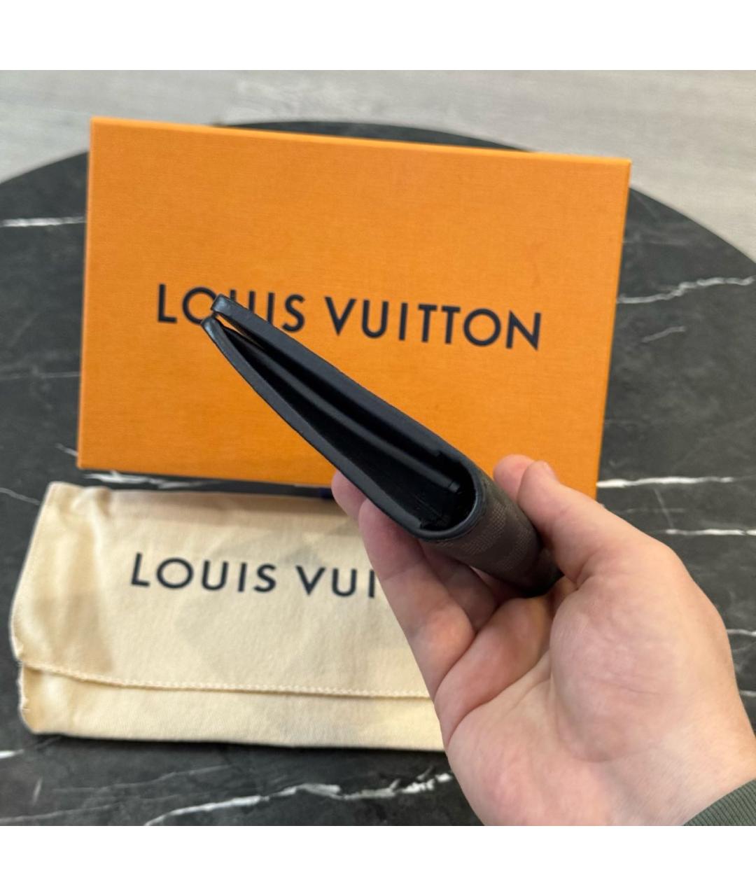 LOUIS VUITTON Антрацитовый кожаный кошелек, фото 3