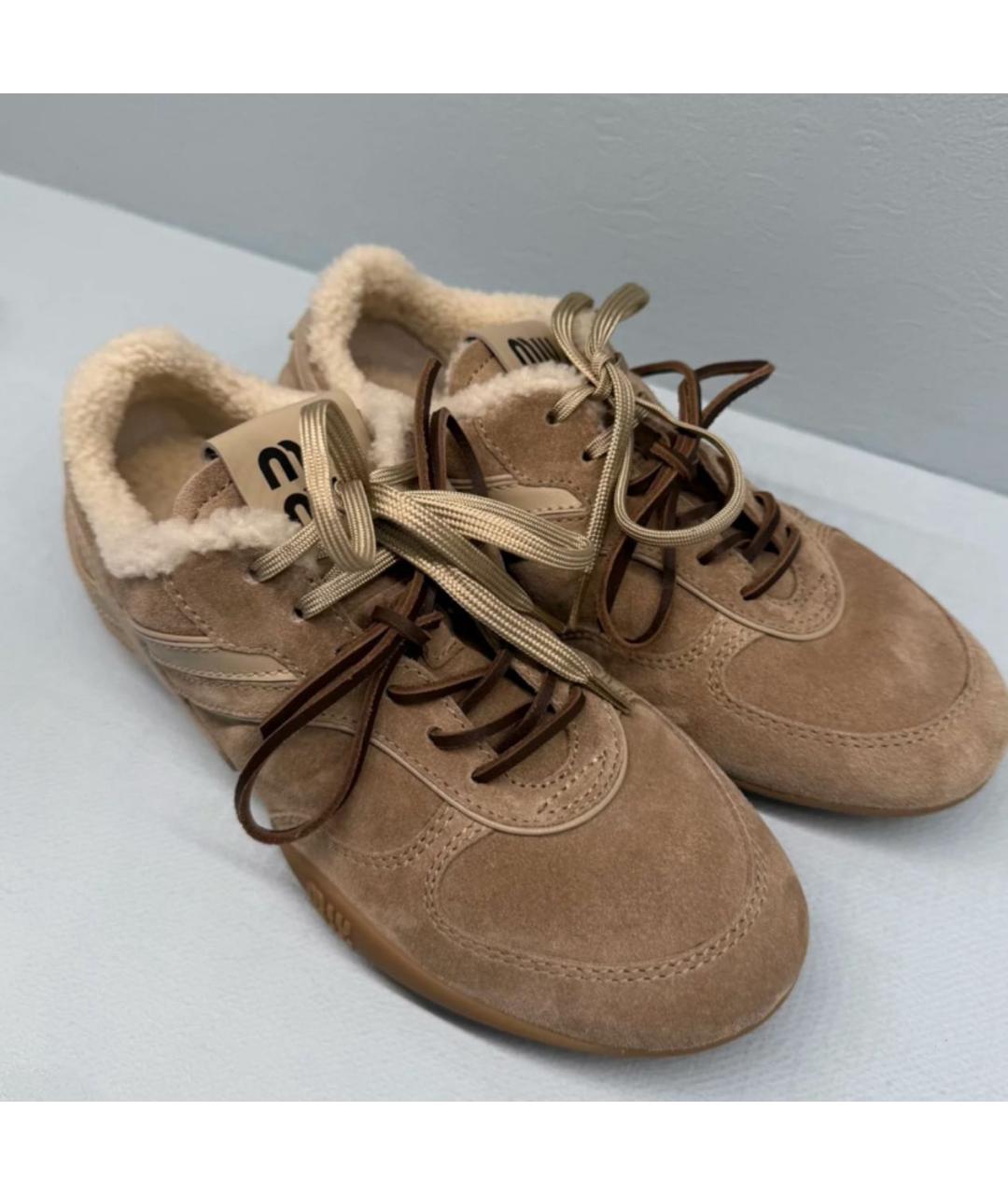 MIU MIU Коричневые замшевые кроссовки, фото 6