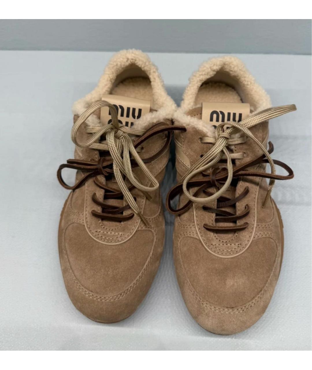 MIU MIU Коричневые замшевые кроссовки, фото 7