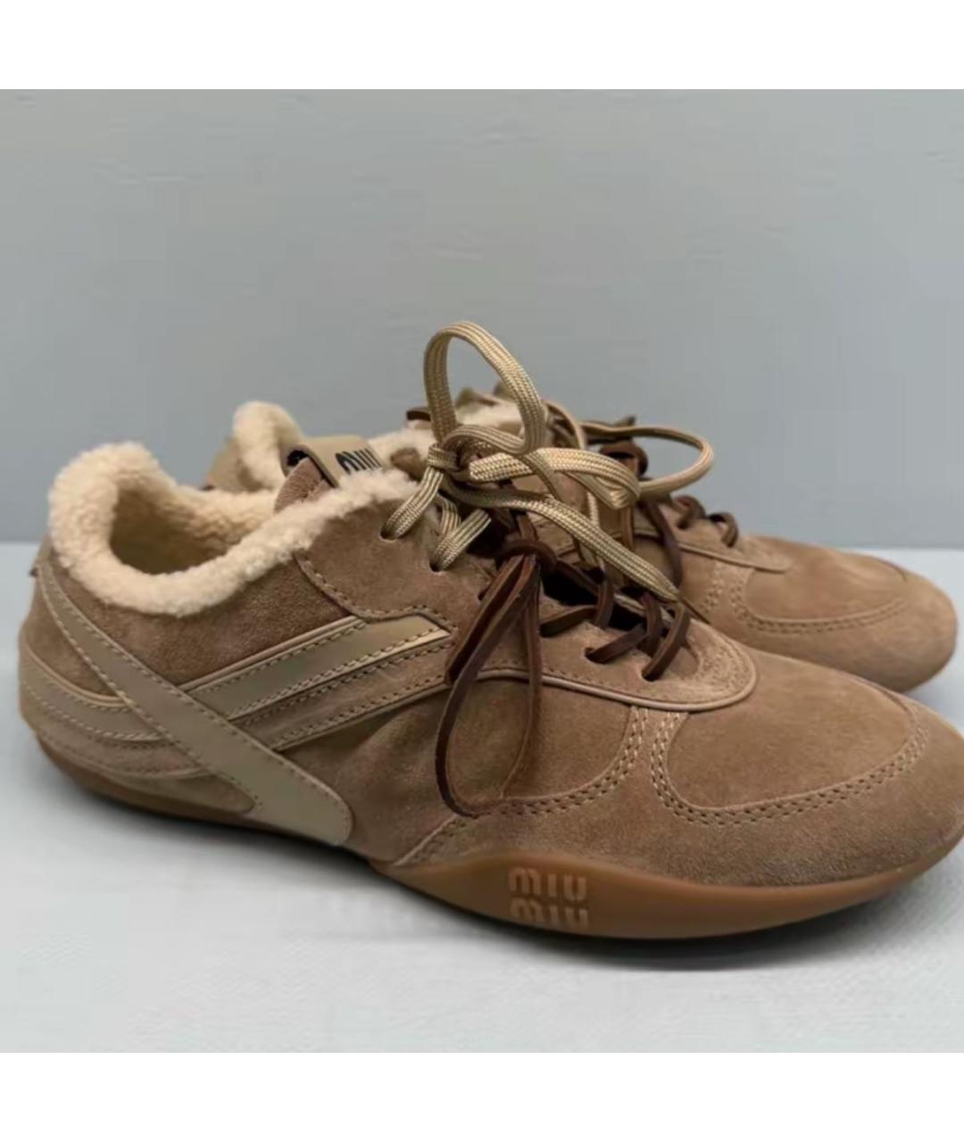 MIU MIU Коричневые замшевые кроссовки, фото 5