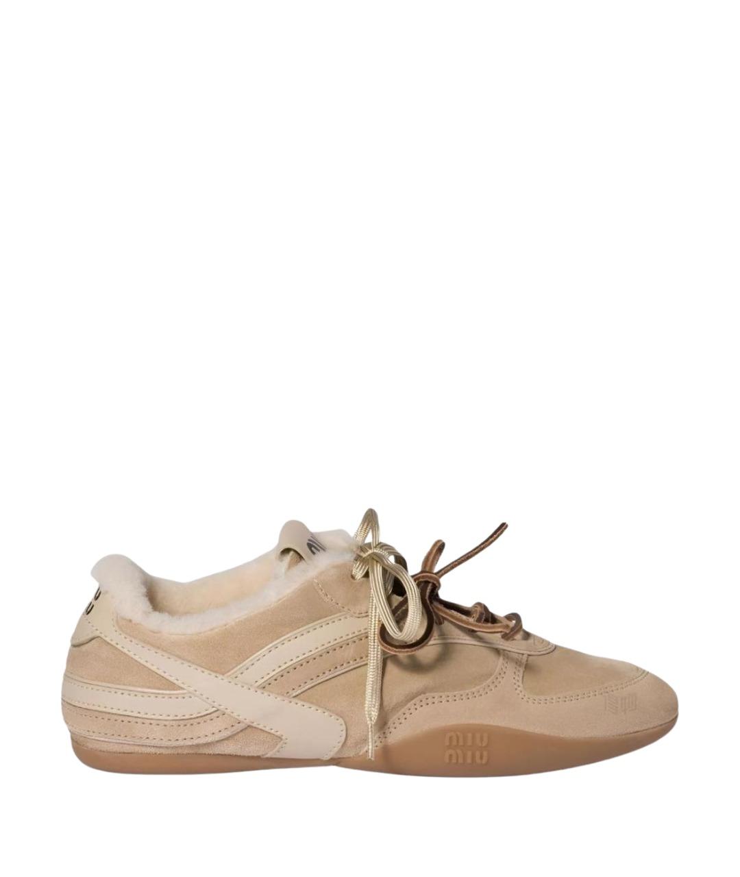MIU MIU Коричневые замшевые кроссовки, фото 1