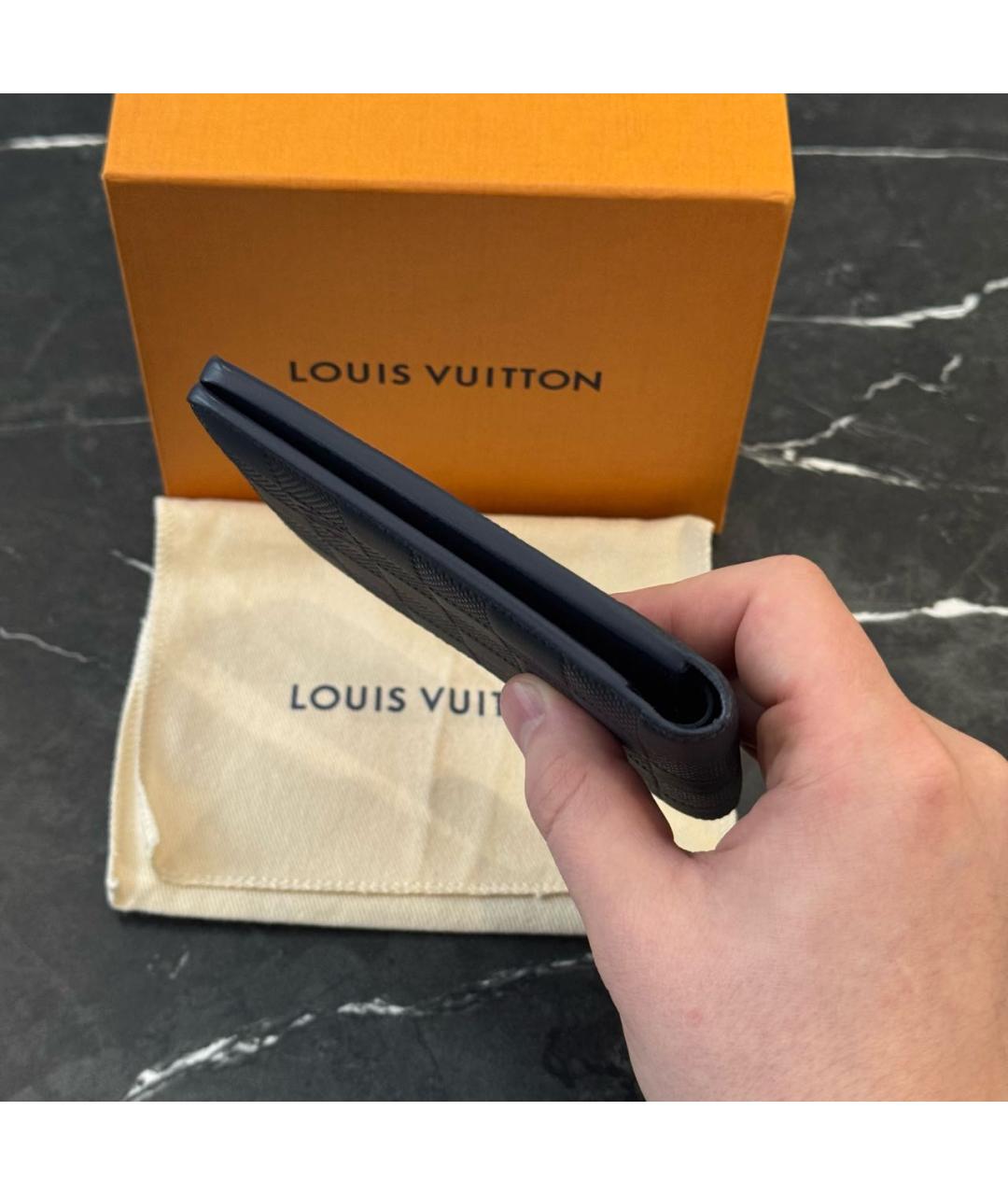 LOUIS VUITTON Темно-синий кожаный кошелек, фото 3