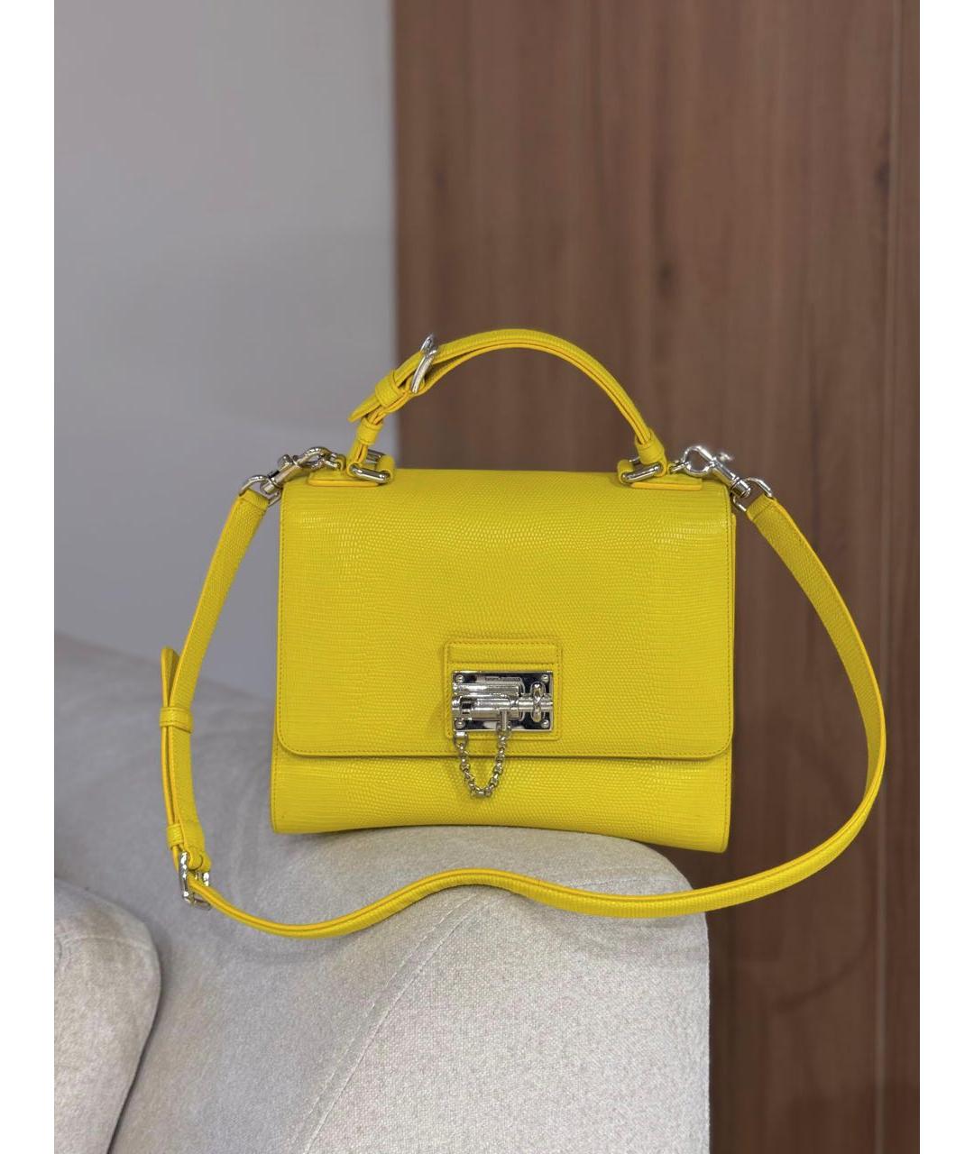 DOLCE&GABBANA Желтая кожаная сумка через плечо, фото 3