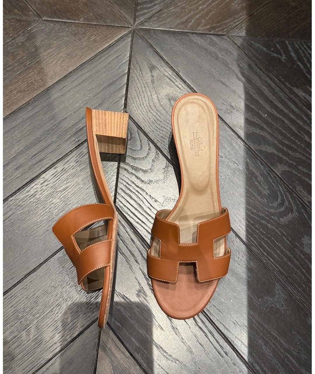 HERMES Бежевые кожаные мюли, фото 3