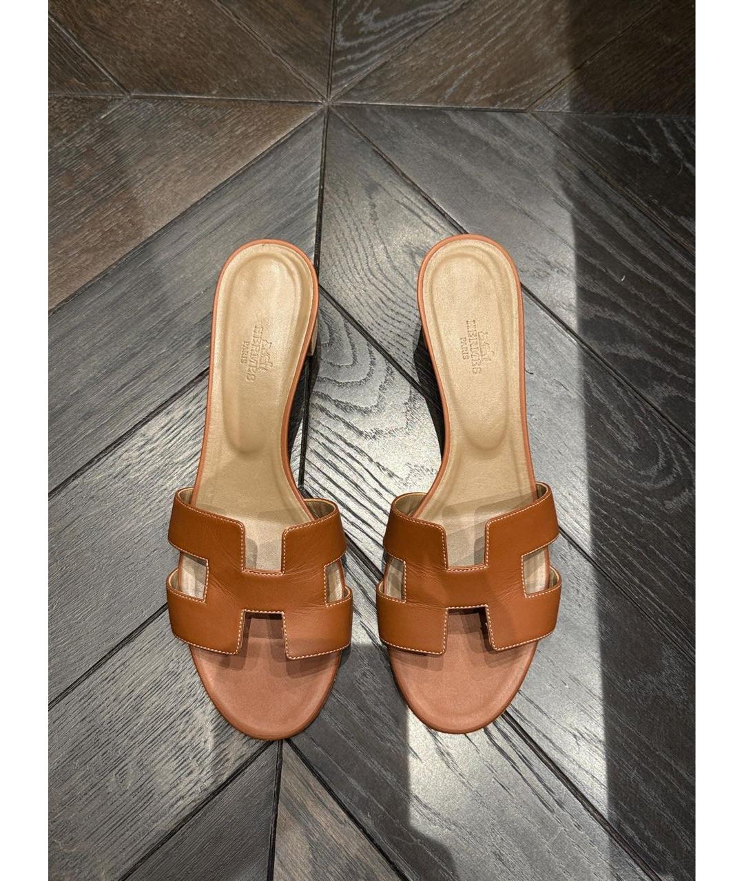 HERMES Бежевые кожаные мюли, фото 2