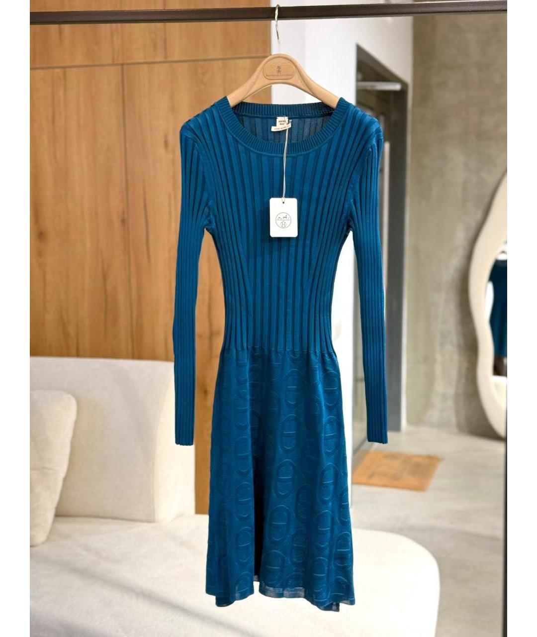 HERMES Синее шелковое повседневное платье, фото 2