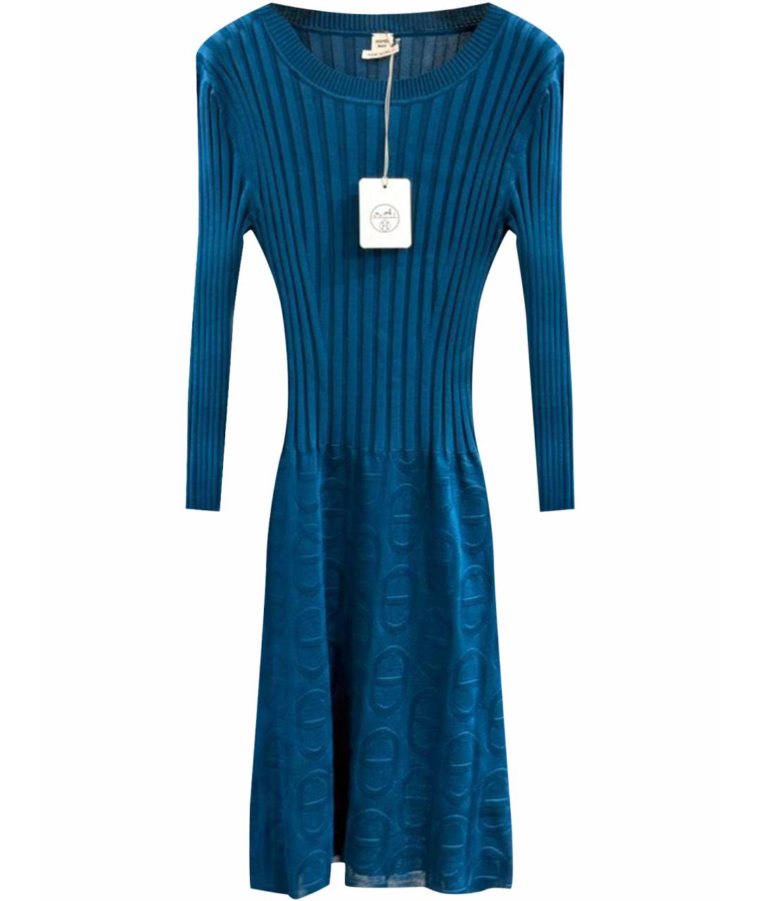 HERMES Синее шелковое повседневное платье, фото 1