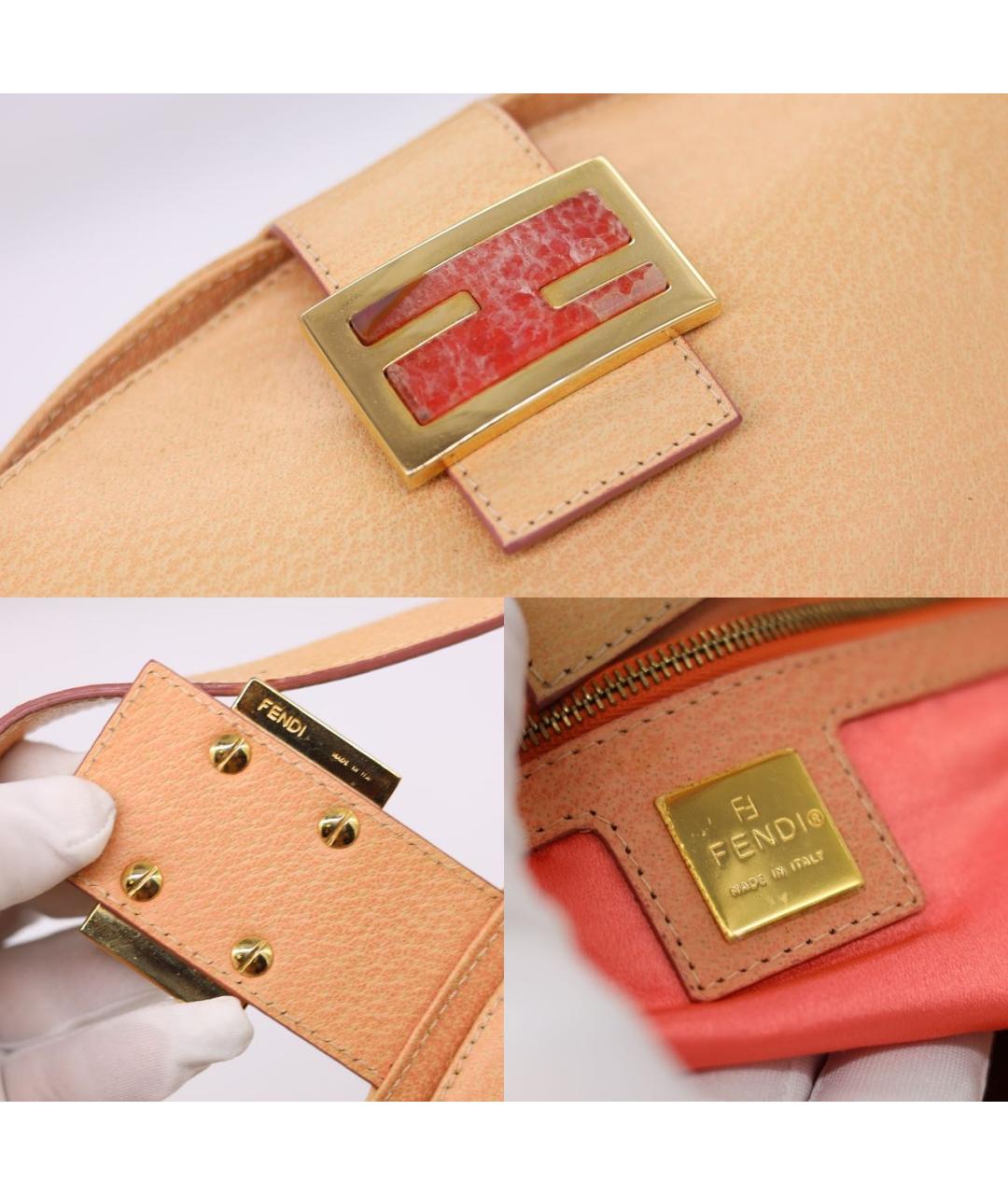 FENDI Бежевая кожаная сумка с короткими ручками, фото 7