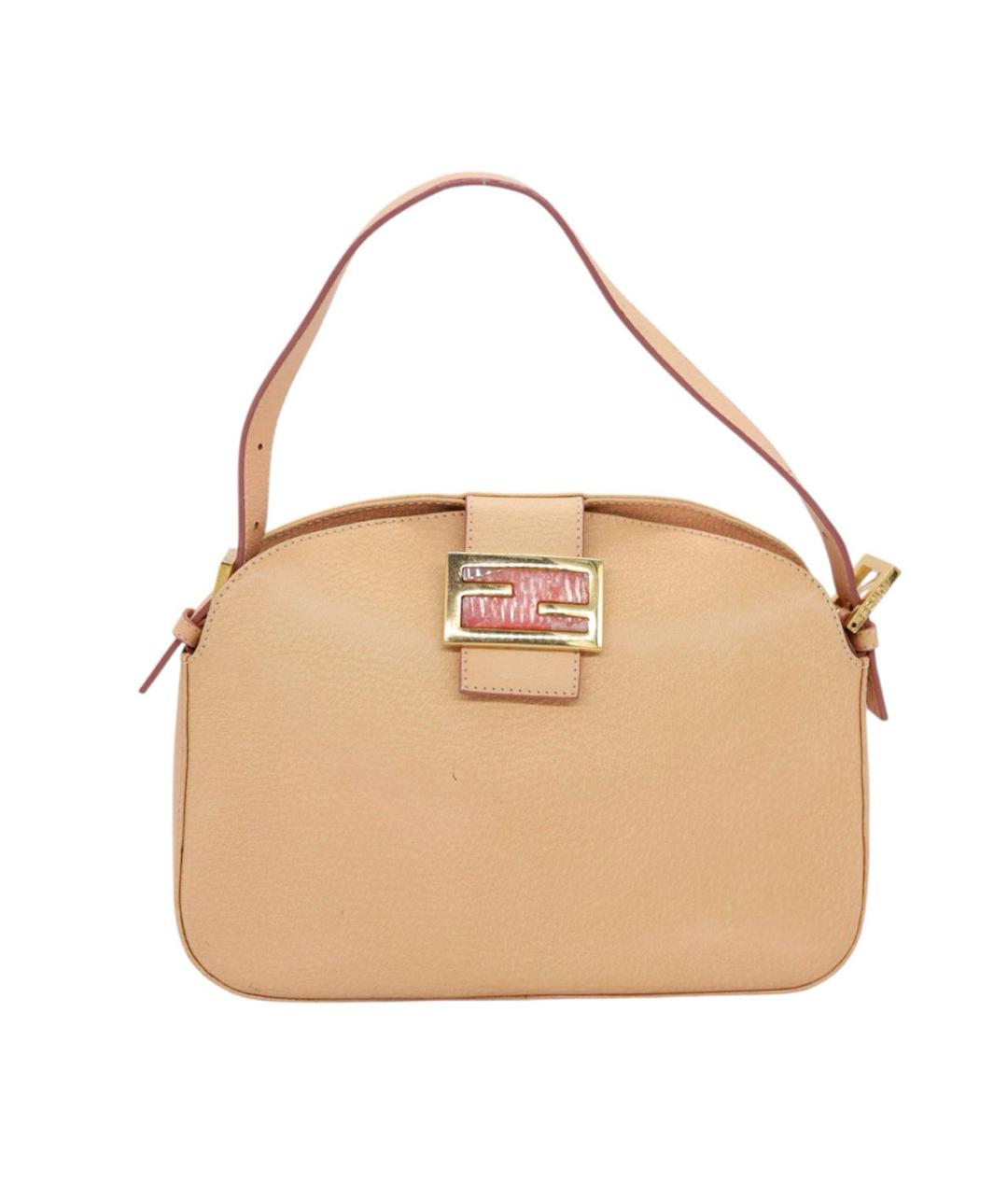 FENDI Бежевая кожаная сумка с короткими ручками, фото 9