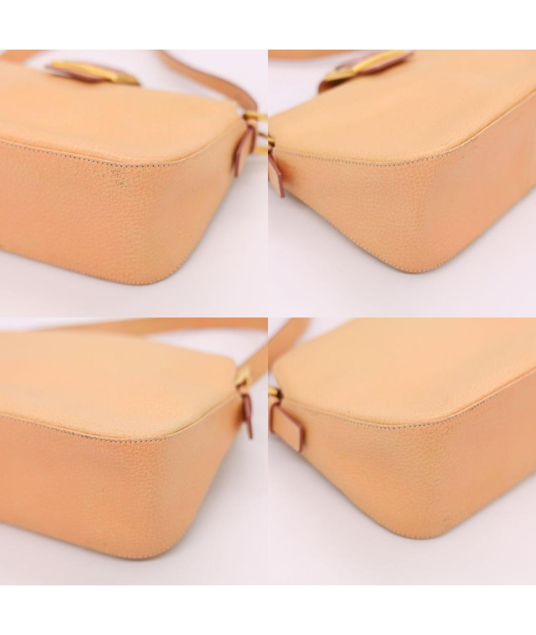 FENDI Бежевая кожаная сумка с короткими ручками, фото 5