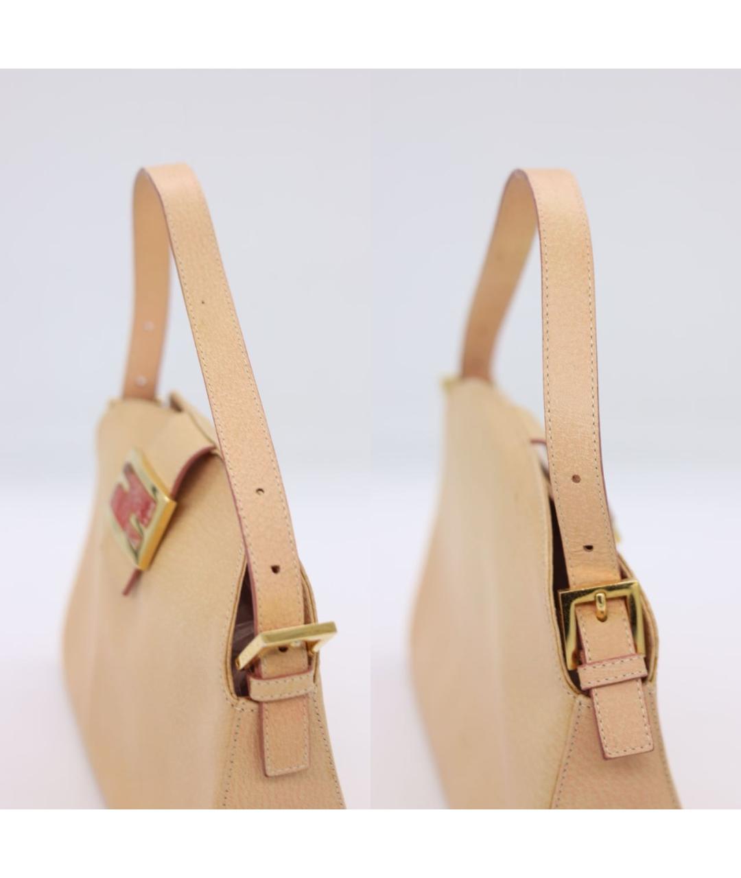 FENDI Бежевая кожаная сумка с короткими ручками, фото 4