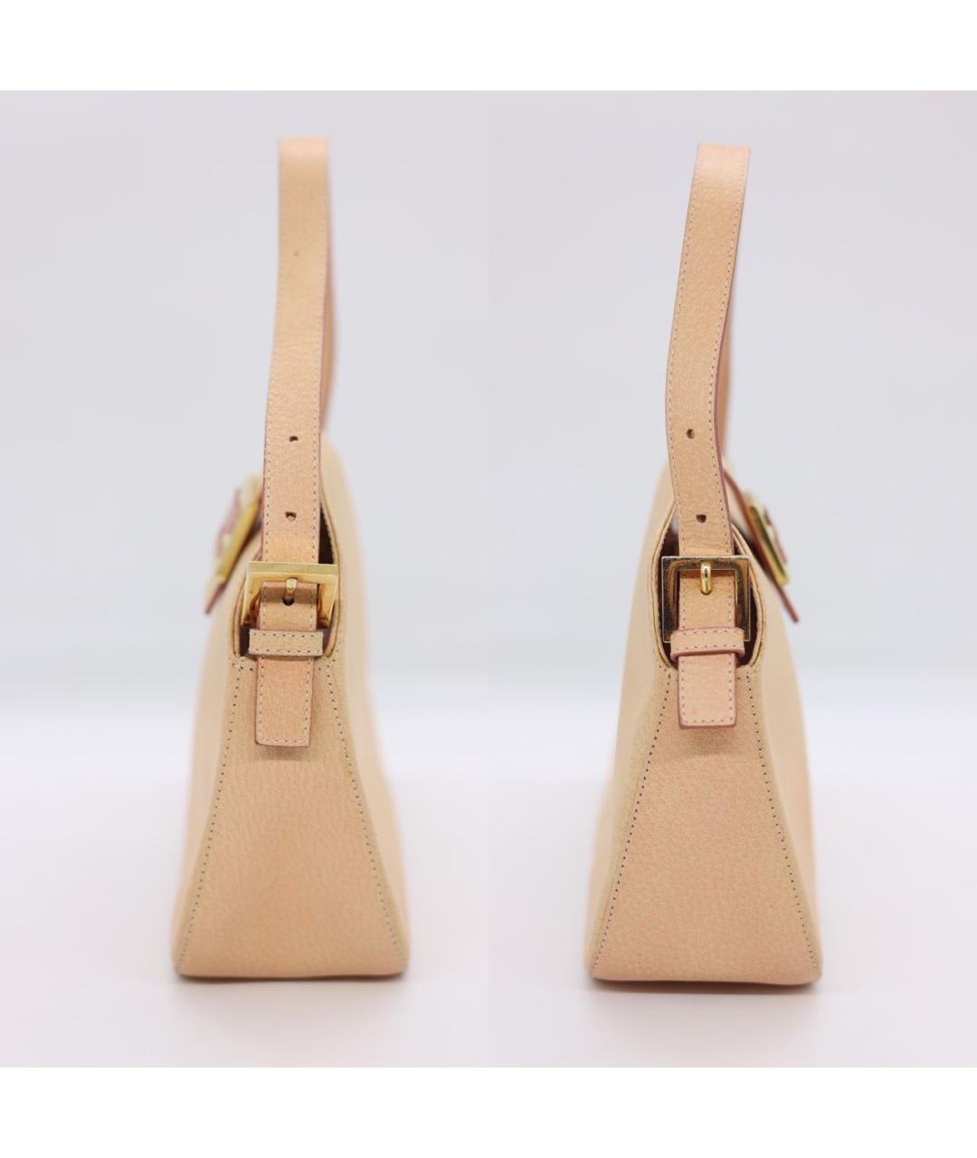 FENDI Бежевая кожаная сумка с короткими ручками, фото 3