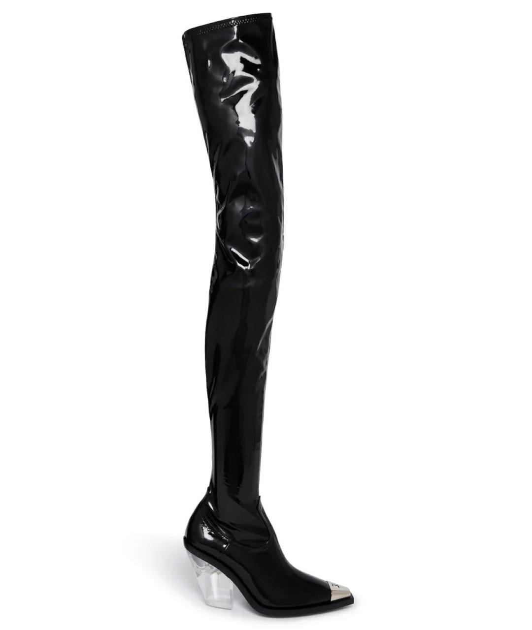 DAVID KOMA Черные ботфорты из лакированной кожи, фото 1