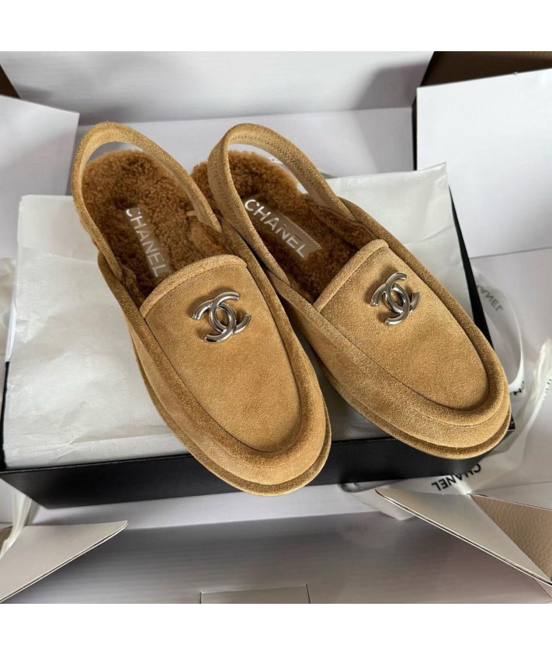 CHANEL Бежевые замшевые мюли, фото 6