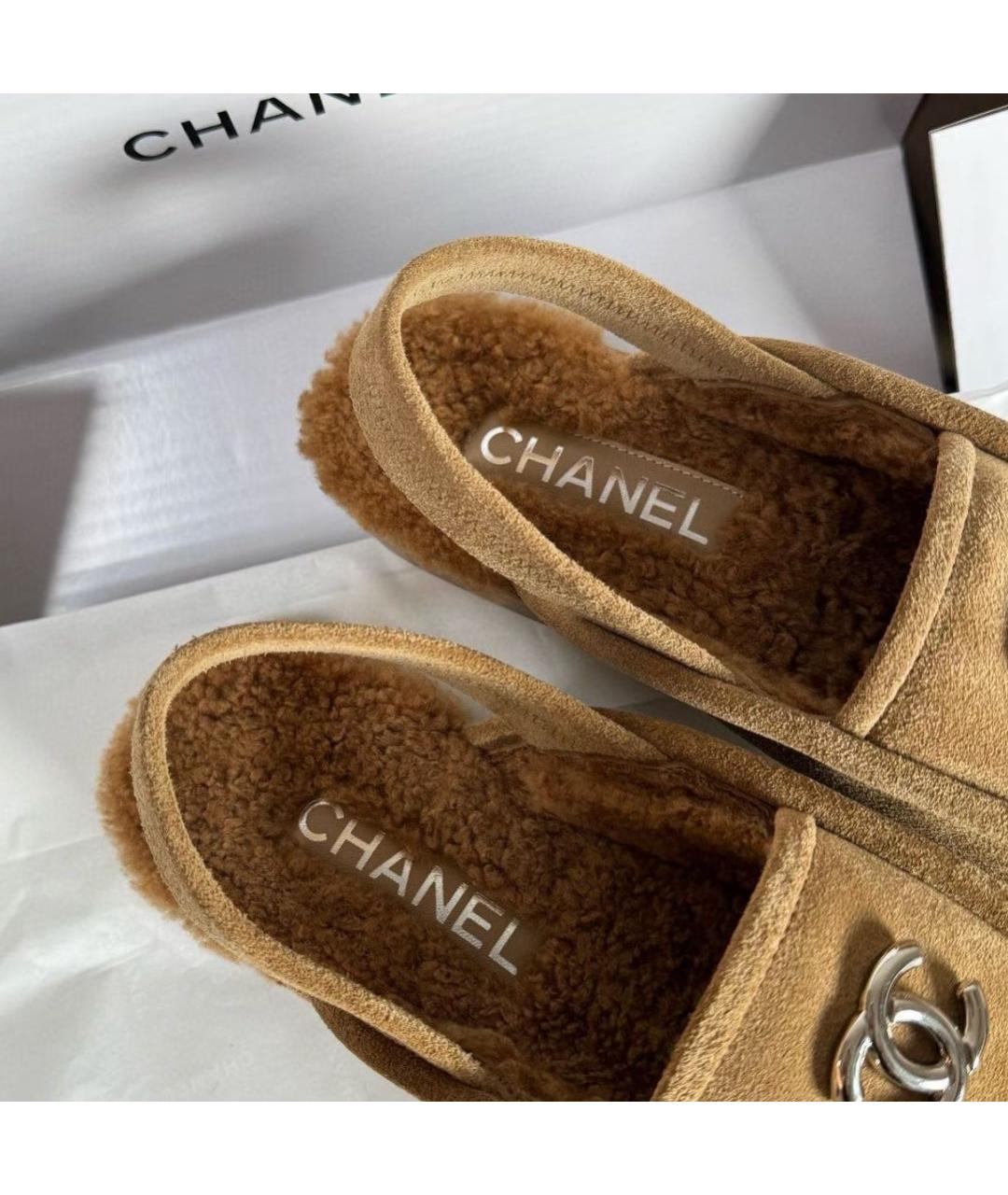CHANEL Бежевые замшевые мюли, фото 8