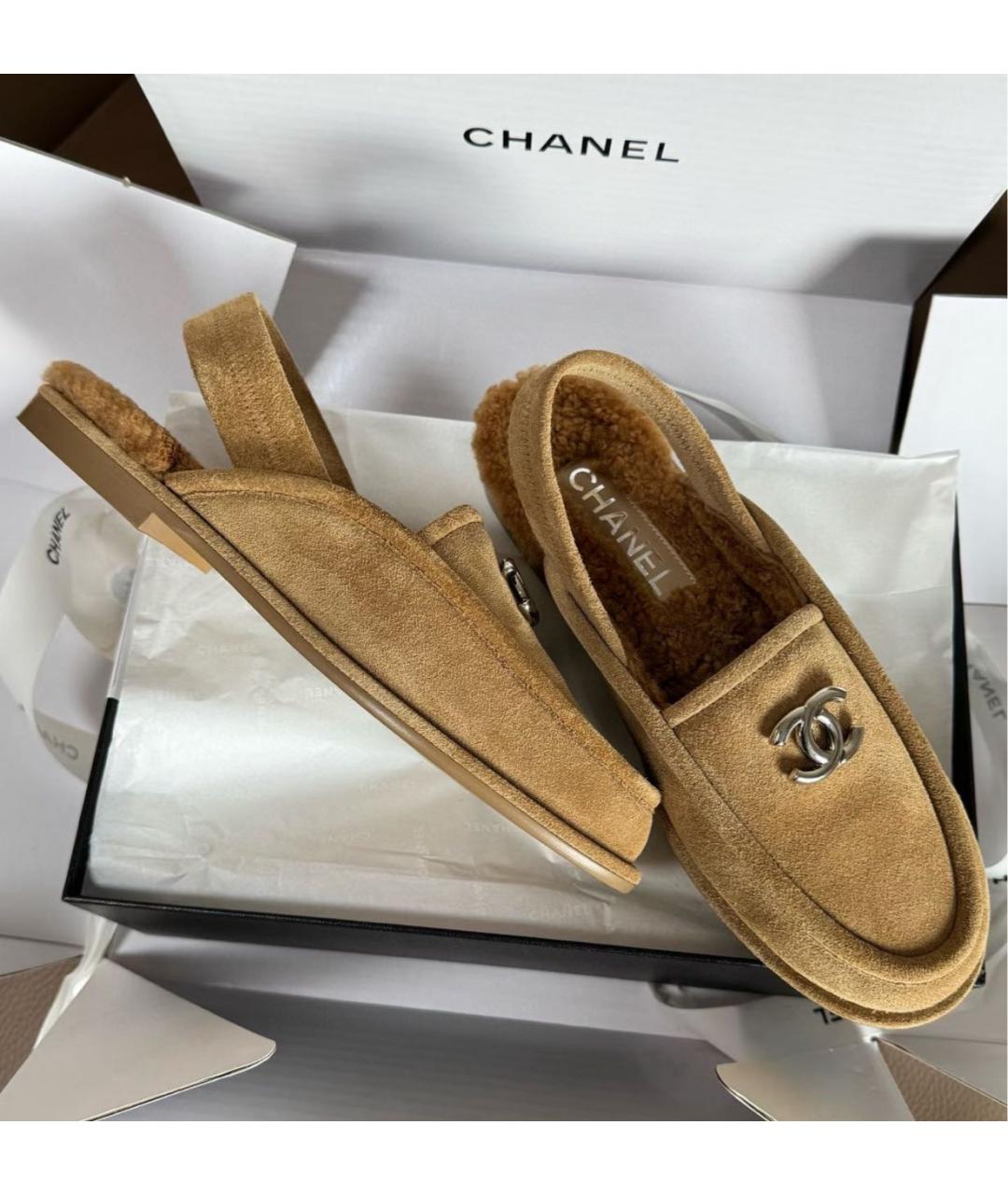 CHANEL Бежевые замшевые мюли, фото 7