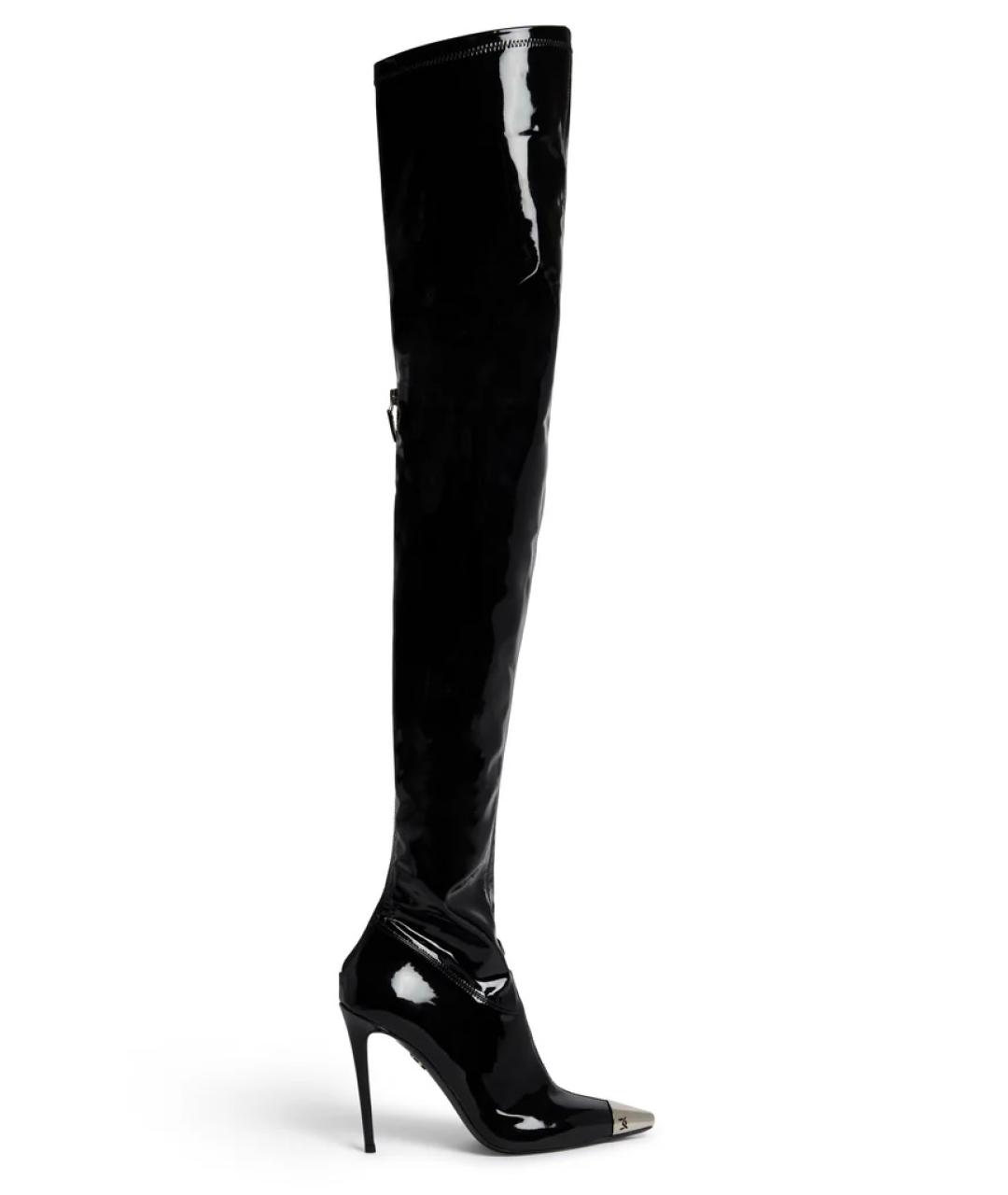 DAVID KOMA Черные ботфорты из лакированной кожи, фото 1