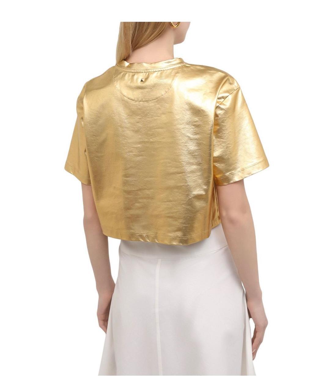 VALENTINO Золотая хлопковая футболка, фото 2