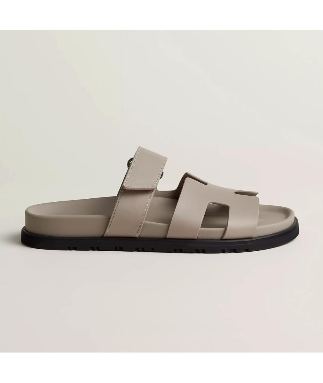 HERMES Бежевые кожаные шлепанцы, фото 4