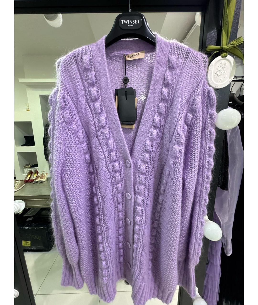 TWIN-SET Фиолетовый полиамидовый кардиган, фото 5