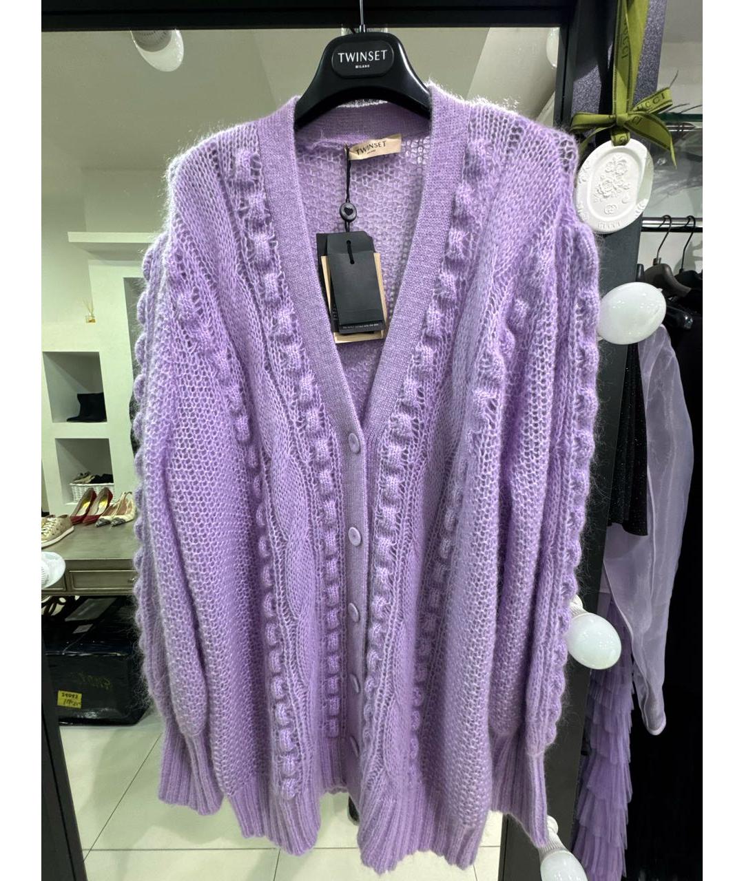 TWIN-SET Фиолетовый полиамидовый кардиган, фото 9