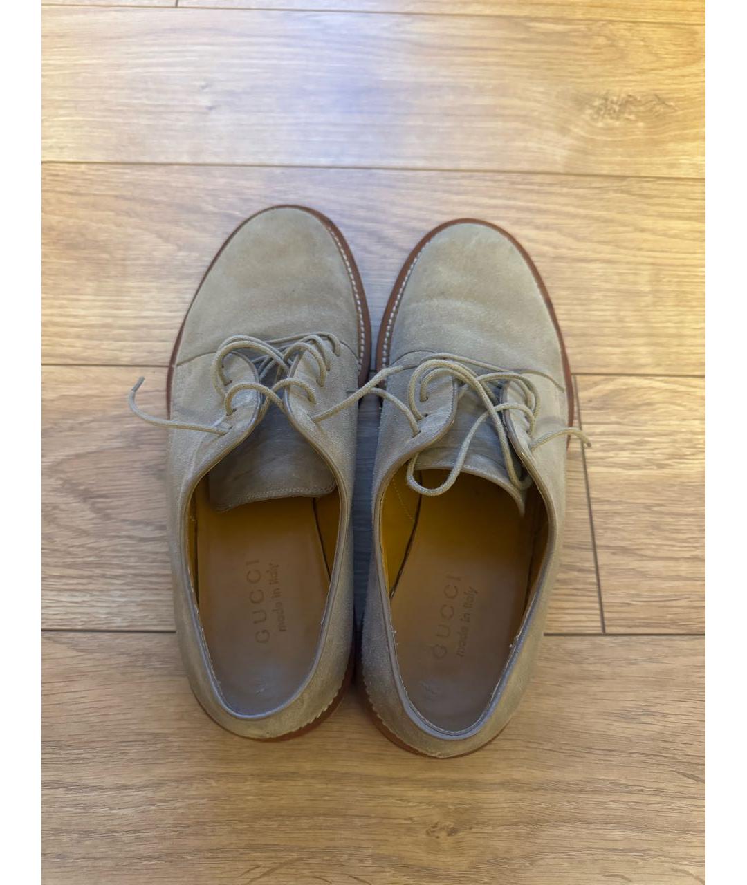 GUCCI Бежевые замшевые низкие ботинки, фото 3