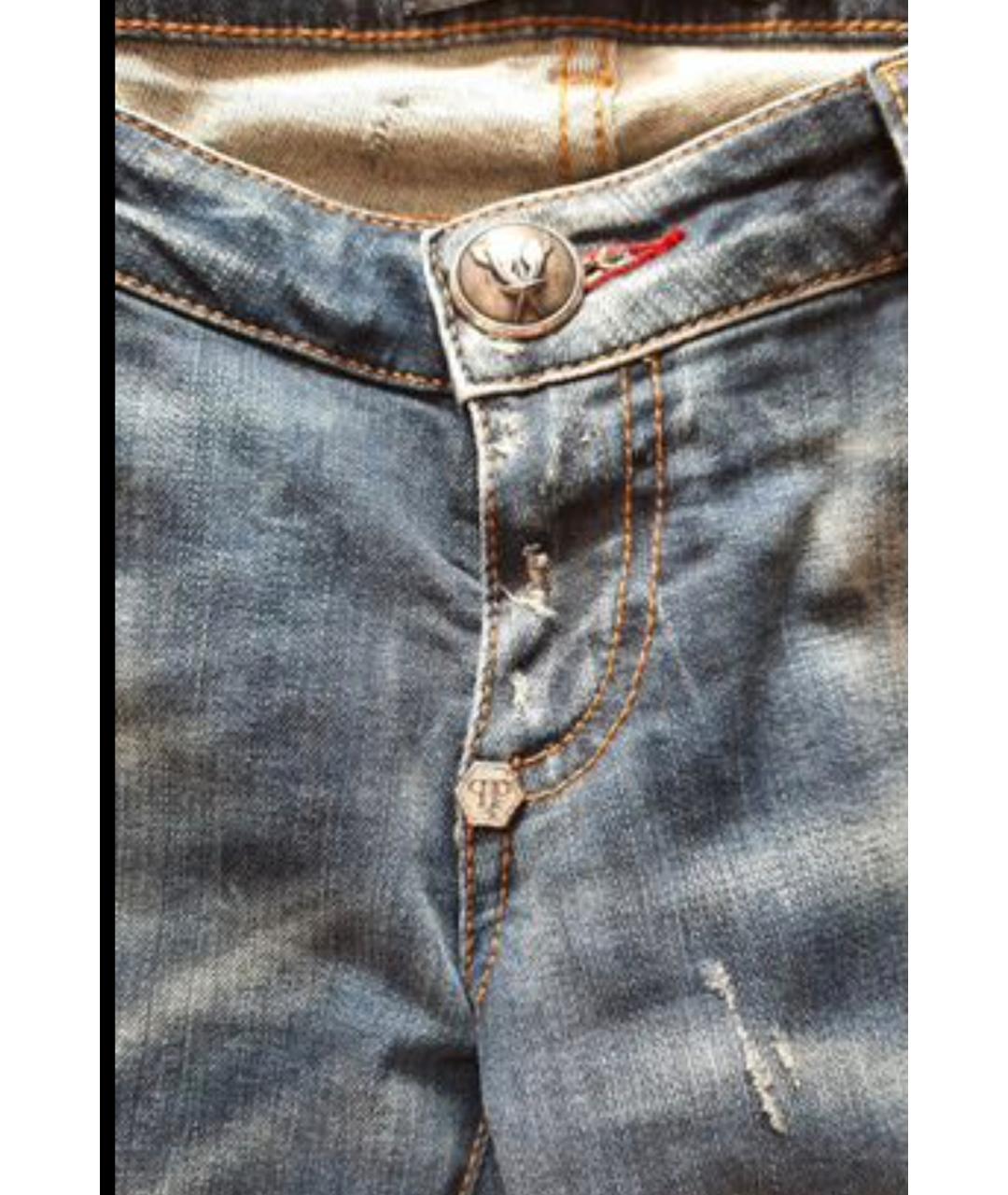 PHILIPP PLEIN Синие хлопковые джинсы слим, фото 4