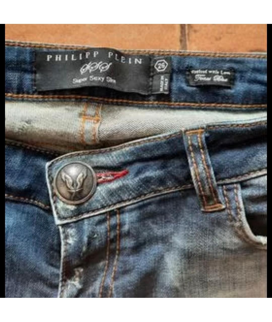 PHILIPP PLEIN Синие хлопковые джинсы слим, фото 3