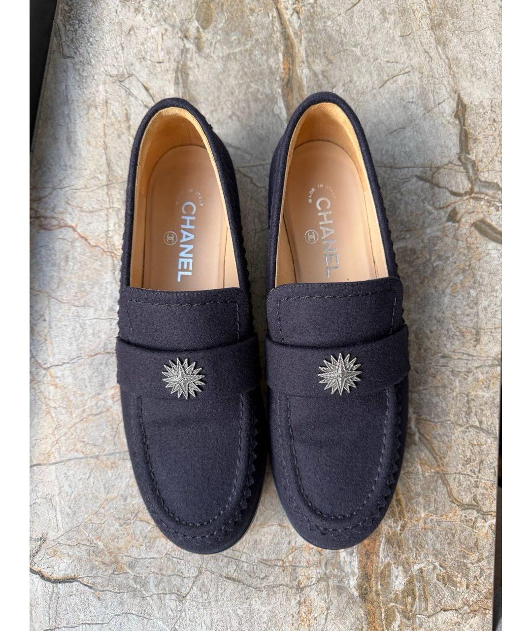 CHANEL Темно-синие текстильные лоферы, фото 3