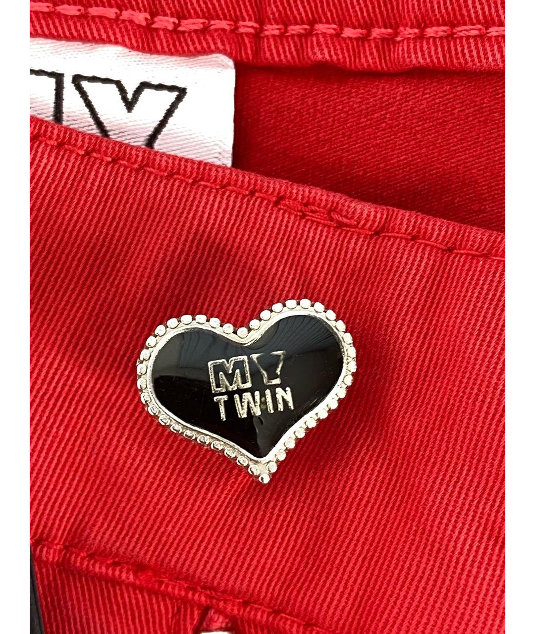 TWIN-SET Красные хлопко-эластановые брюки узкие, фото 4