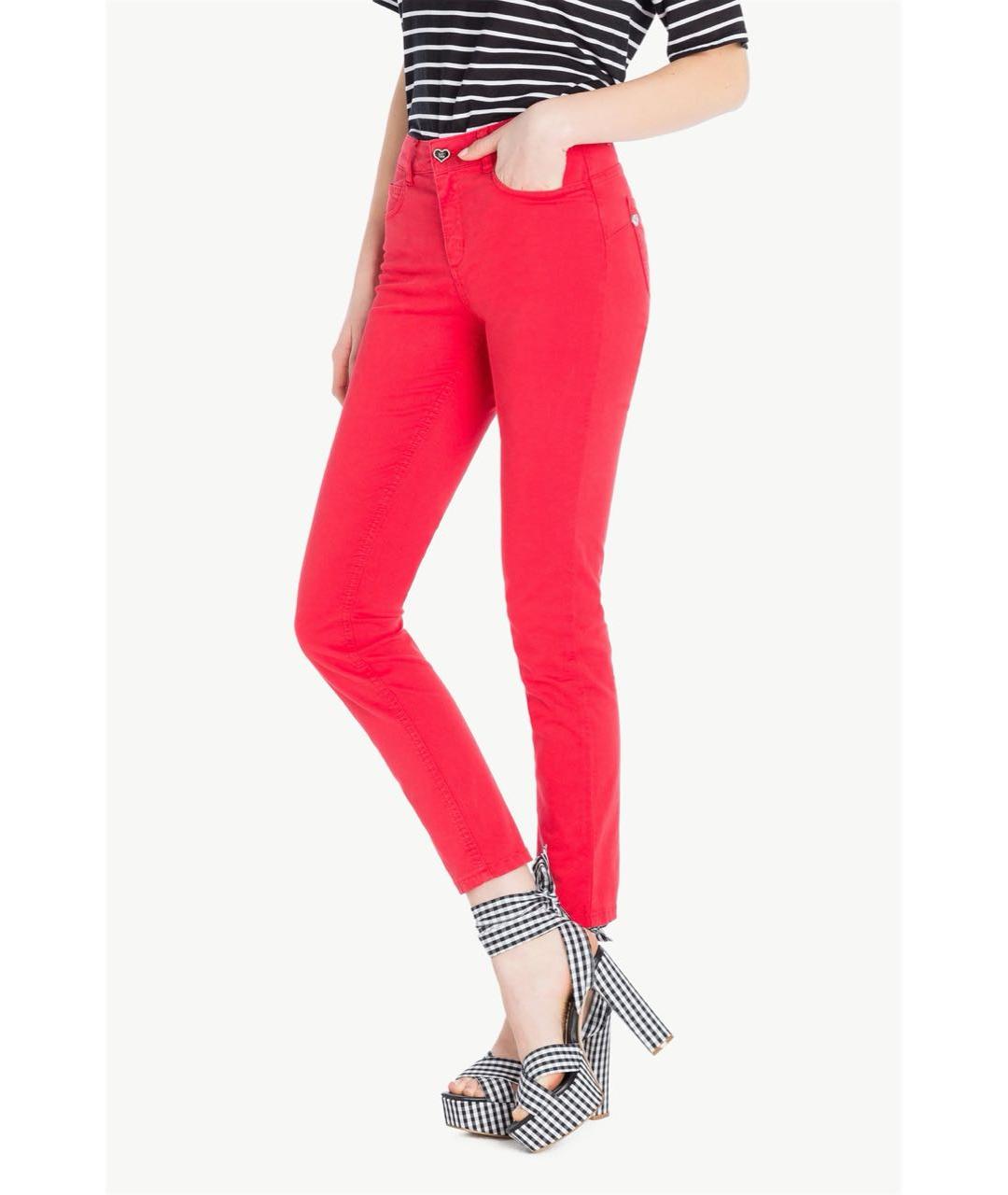 TWIN-SET Красные хлопко-эластановые брюки узкие, фото 7