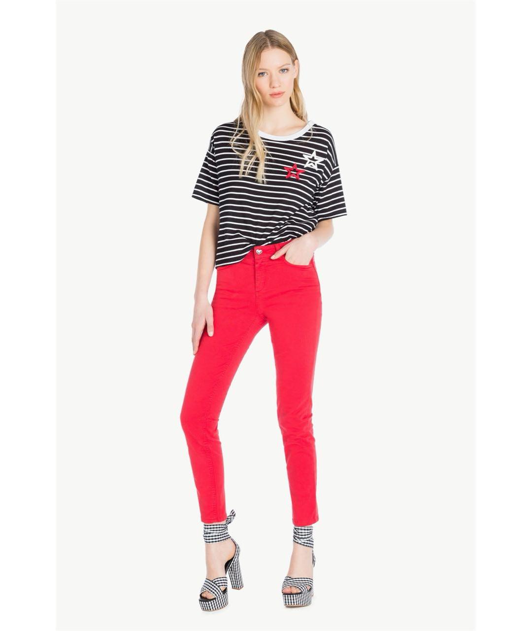 TWIN-SET Красные хлопко-эластановые брюки узкие, фото 6