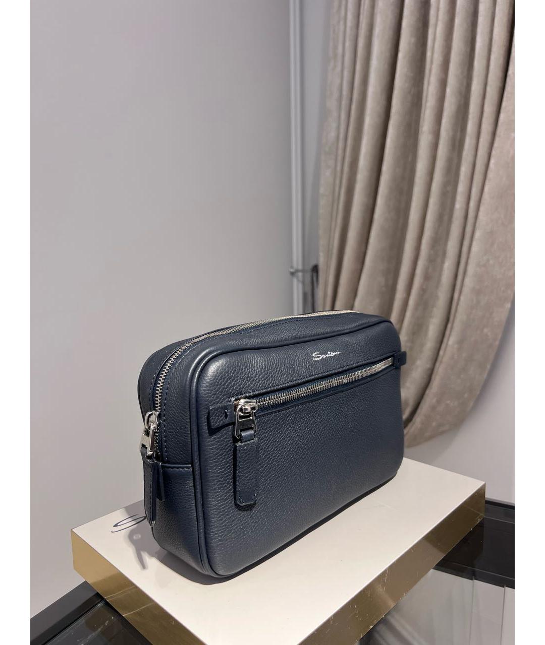 SANTONI Синяя кожаная барсетка, фото 3