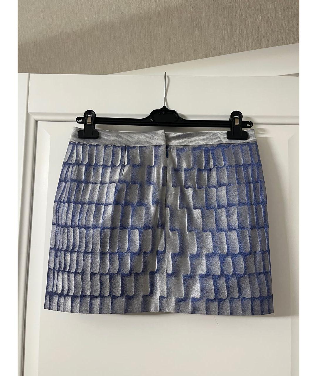 BALENCIAGA Серебряная шелковая юбка мини, фото 2