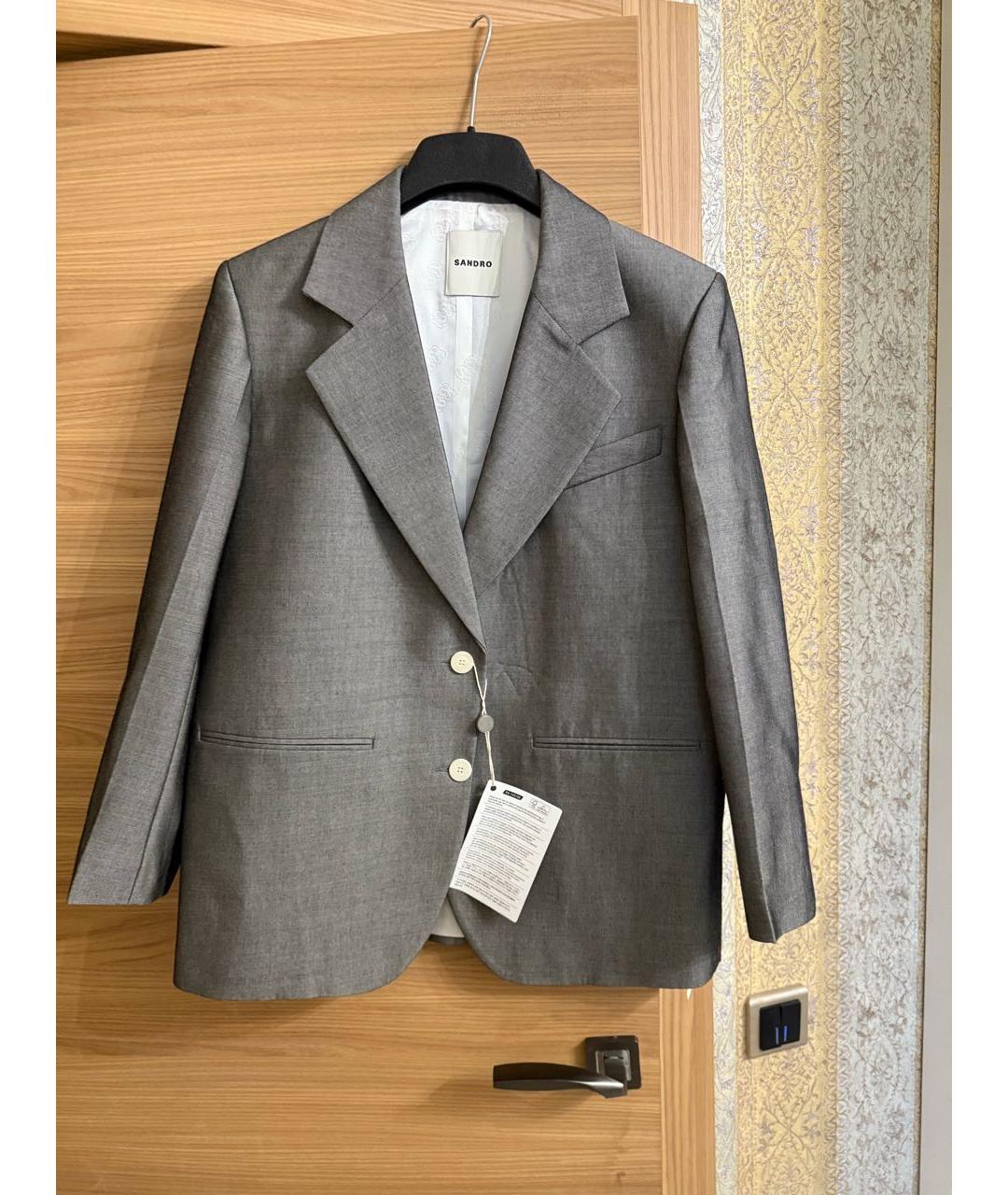 SANDRO Серый шерстяной жакет/пиджак, фото 6