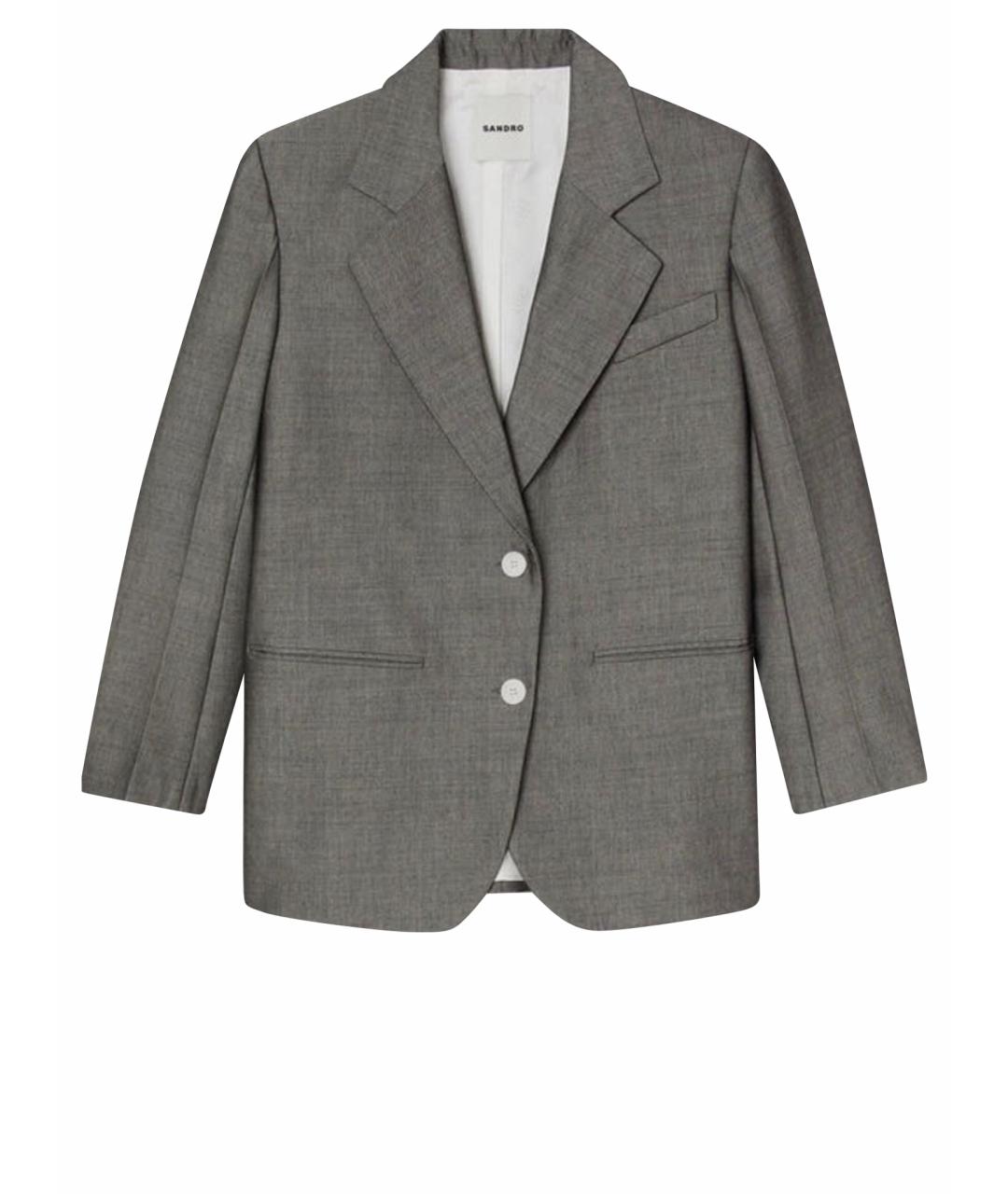 SANDRO Серый шерстяной жакет/пиджак, фото 1